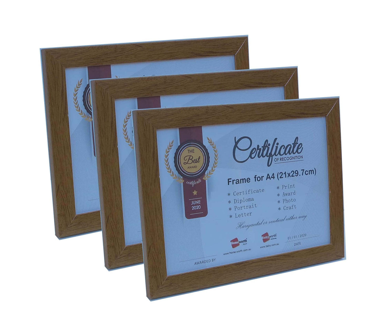 Picture Frame For Photo / Picture / Certificate Size A4 : 21x29.7 cm Pack X3 White / Black /Timber Color - Babyworth