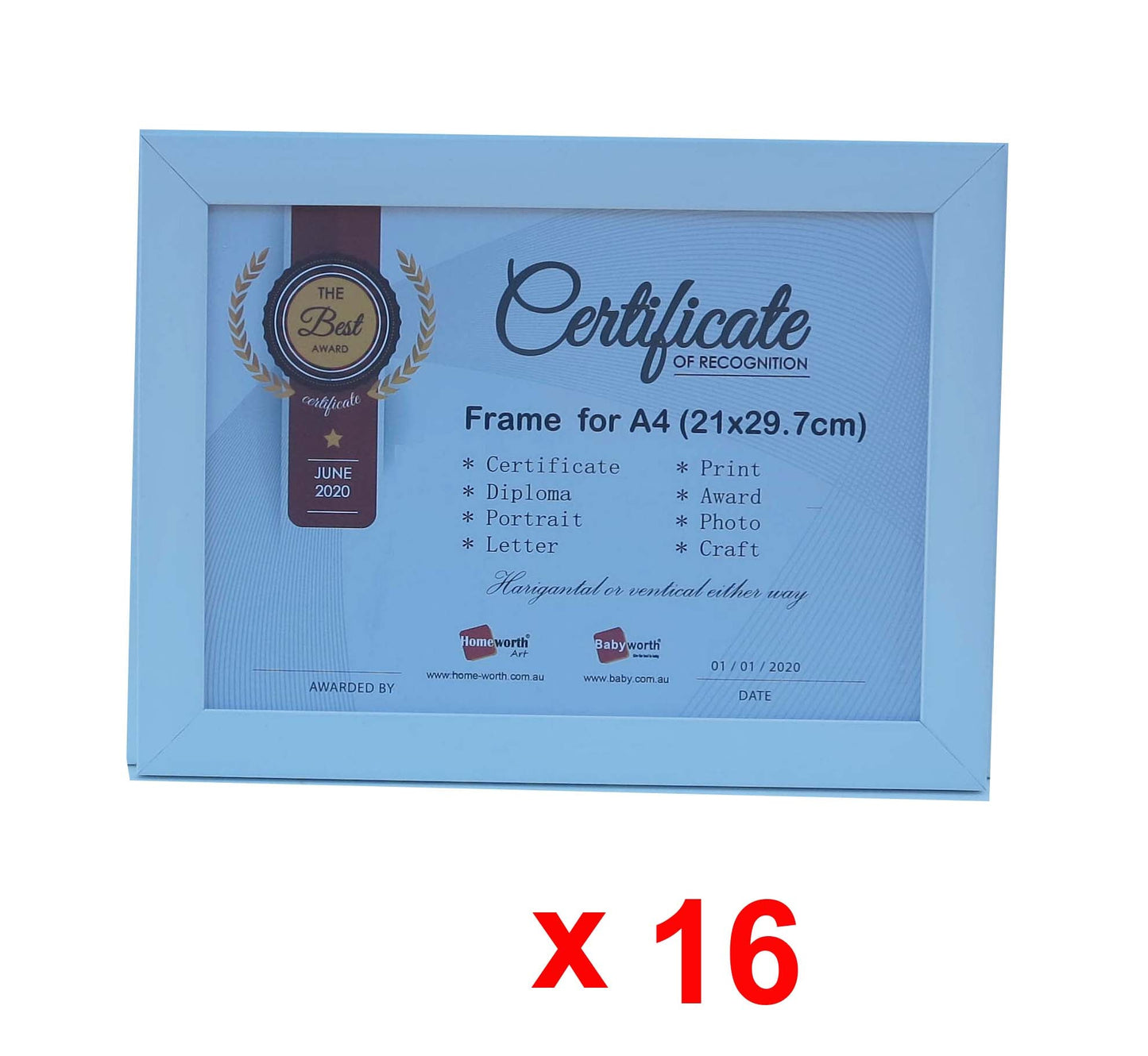 Picture Frame For Photo / Picture / Certificate Size A4 ( 21x29.7 cm ) - Babyworth