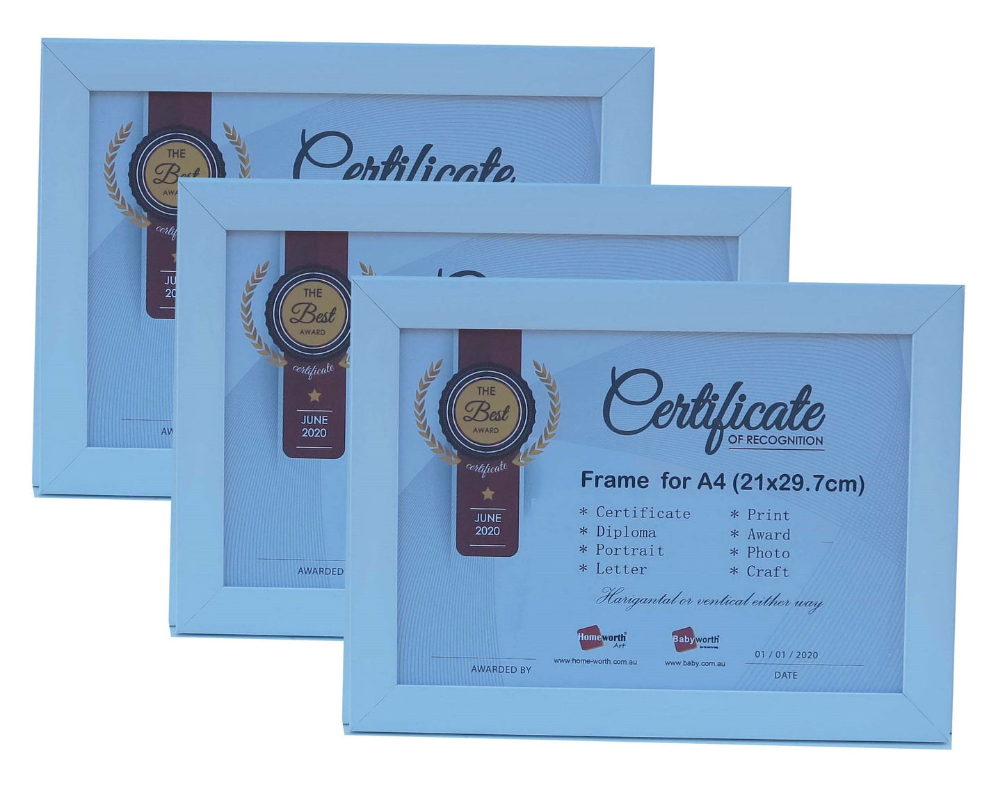 Picture Frame For Photo / Picture / Certificate Size A4 ( 21x29.7 cm ) X3 - Babyworth