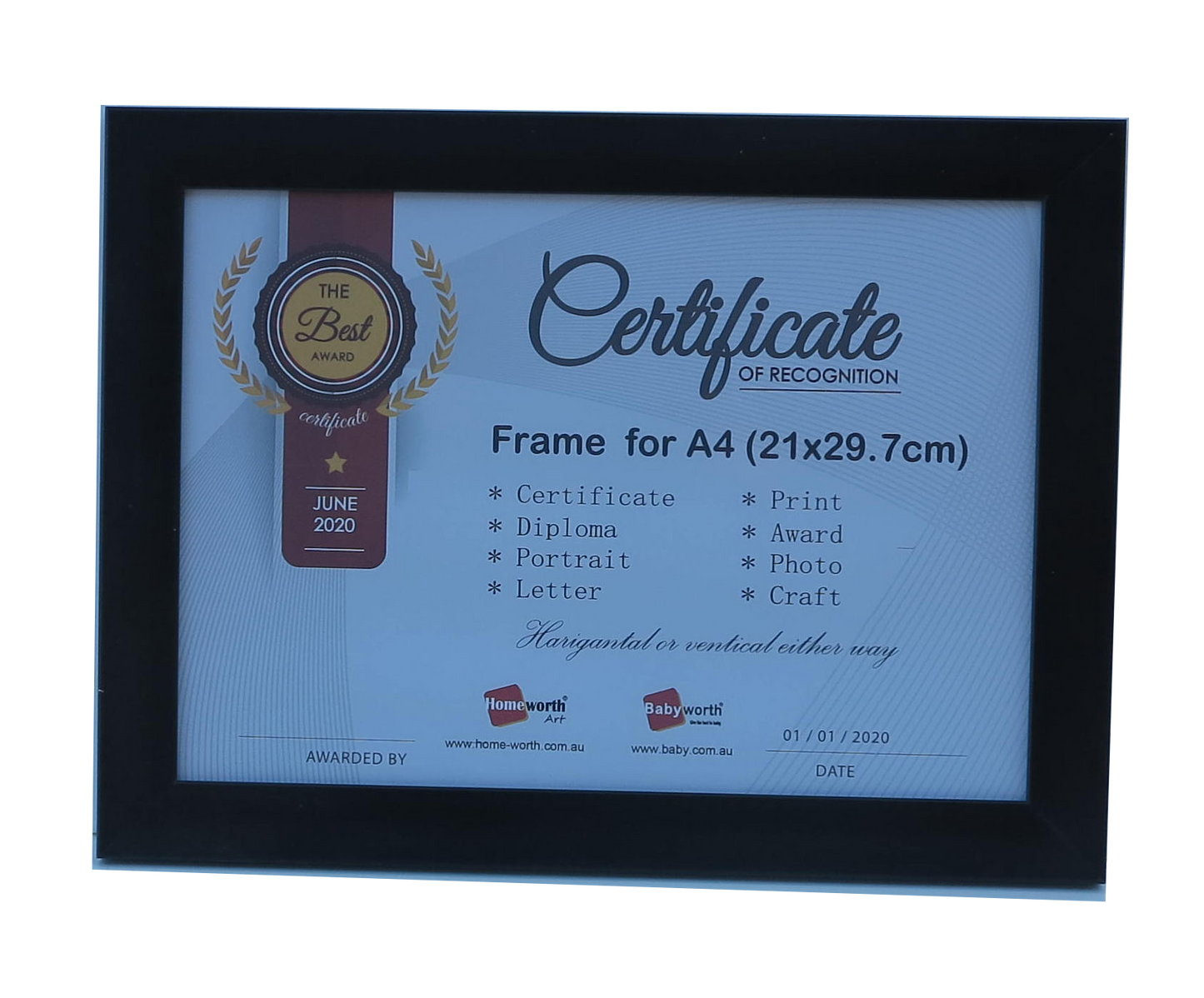Picture Frame For Photo / Picture / Certificate Size A4 ( 21x29.7 cm ) - Babyworth