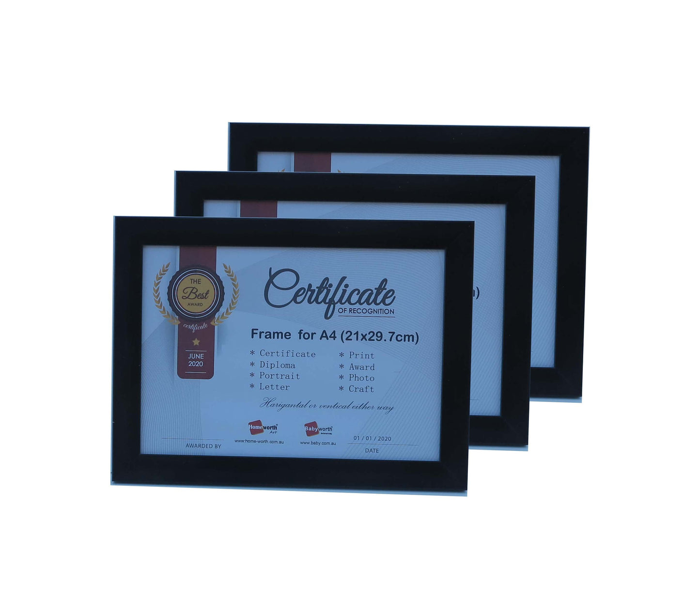 Picture Frame For Photo / Picture / Certificate Size A4 ( 21x29.7 cm ) X3 White / Black / Timber Color - Babyworth
