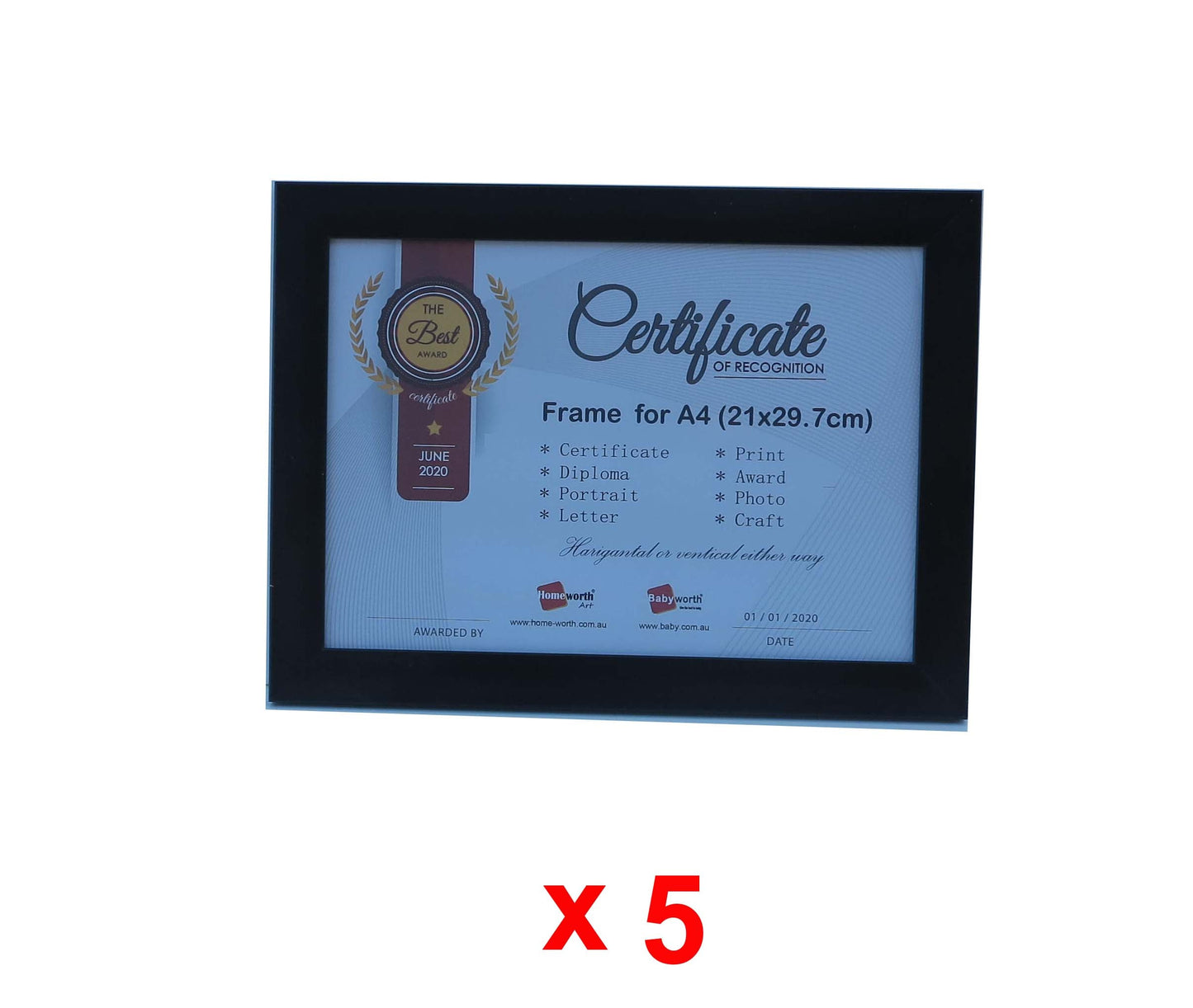 Picture Frame For Photo / Picture / Certificate Size A4 ( 21x29.7 cm ) X5 - Babyworth